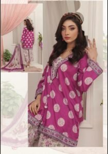 Blush Pink & Teal Floral Printed 3-Piece Lawn Suit