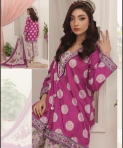 Blush Pink & Teal Floral Printed 3-Piece Lawn Suit