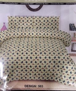 ChenOne By Mani Double Bed Sheet Set Design 503 (Cream & Blue Micro Floral)