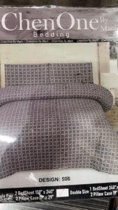 ChenOne By Mani Double Bed Sheet Set Design 506 (Taupe Crosshatch Grid)