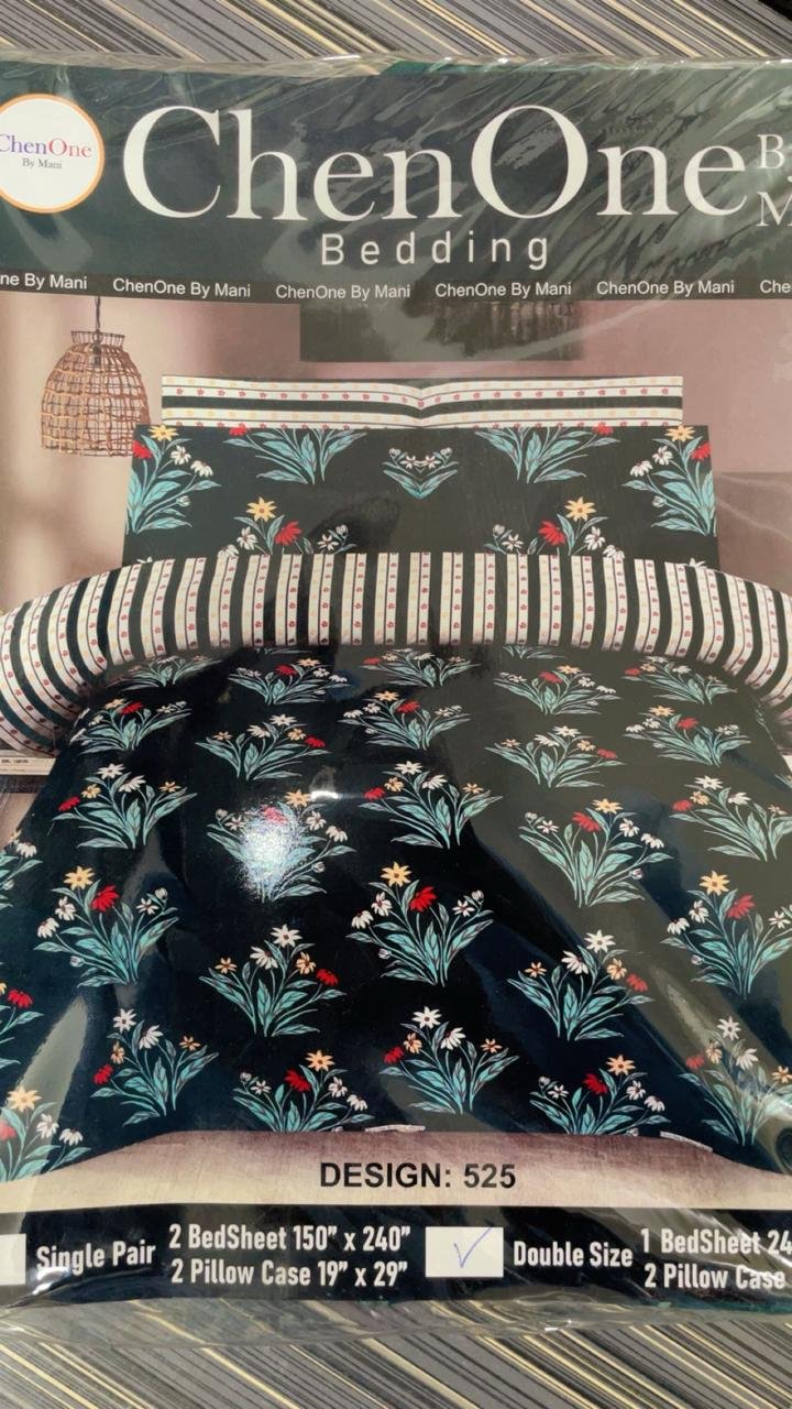 ChenOne By Mani Double Bed Sheet Set Design 525 (Midnight Floral)