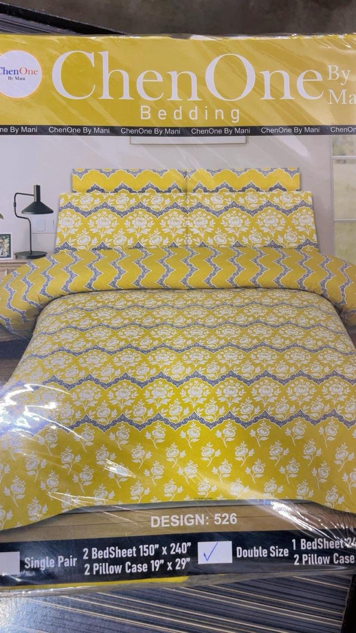 ChenOne By Mani Double Bed Sheet Set Design 526 (Vibrant Yellow)