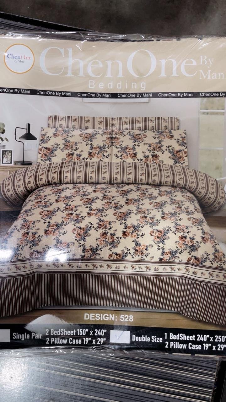 ChenOne By Mani Double Bed Sheet Set Design 528 (Classic Beige Floral)