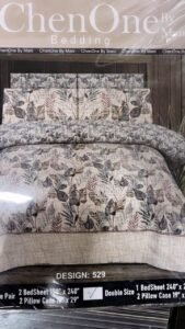 ChenOne By Mani Double Bed Sheet Set Design 529 (Textured Leaf Collage)