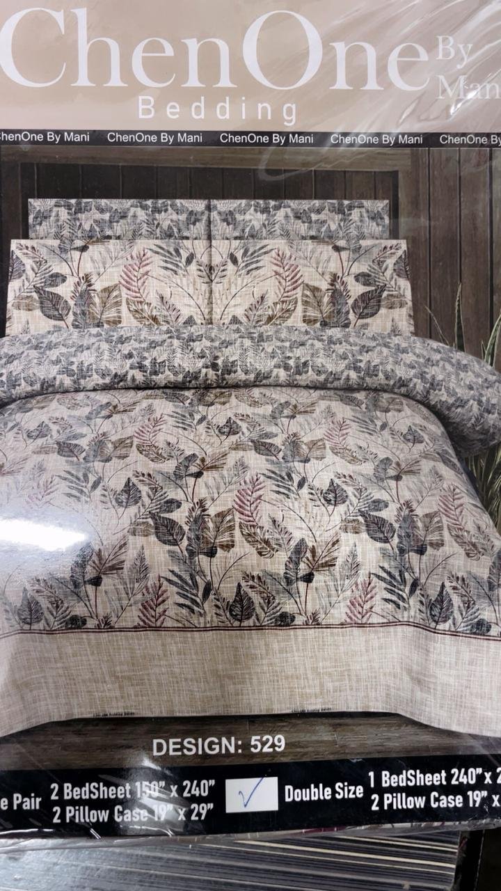 ChenOne By Mani Double Bed Sheet Set Design 529 (Textured Leaf Collage)