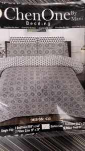 ChenOne By Mani Double Bed Sheet Set Design 530 (Monochrome Lattice)