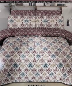 ChenOne By Mani Double Bed Sheet Set Design 532 (Maroon Damask)