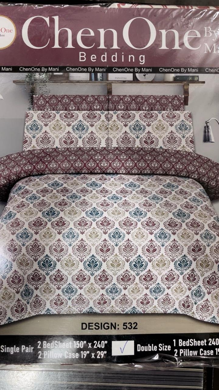 ChenOne By Mani Double Bed Sheet Set Design 532 (Maroon Damask)