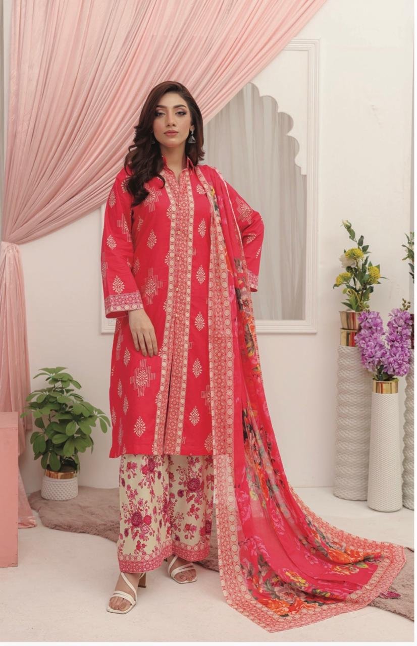 Classic Onyx Black & Cream Floral Lawn Suit