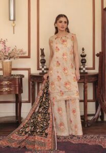 Coral Pink & Burgundy Block Print Style 3-Piece Suit