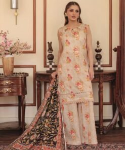 Coral Pink & Burgundy Block Print Style 3-Piece Suit