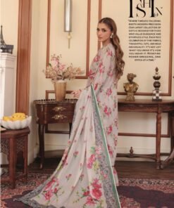 Cream Floral Printed Long Kurta with Gray Contrast Dupatta