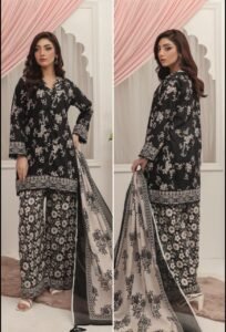 Cream & Lavender Violet Floral Printed Lawn Suit