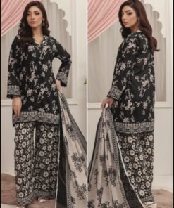 Cream & Lavender Violet Floral Printed Lawn Suit