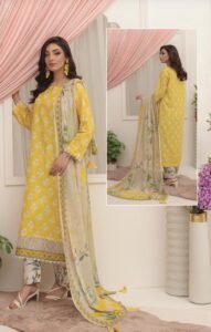 Cream & Periwinkle Blue Floral Printed 3-Piece Lawn Suit