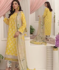 Cream & Periwinkle Blue Floral Printed 3-Piece Lawn Suit