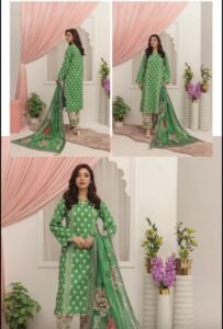 Emerald Green Floral Printed 3-Piece Lawn Suit
