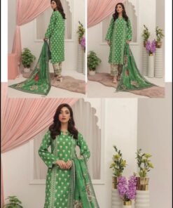 Emerald Green Floral Printed 3-Piece Lawn Suit