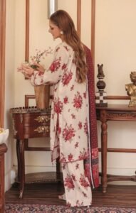 Magenta & Cream Circular Motif Angrakha Style Lawn Suit