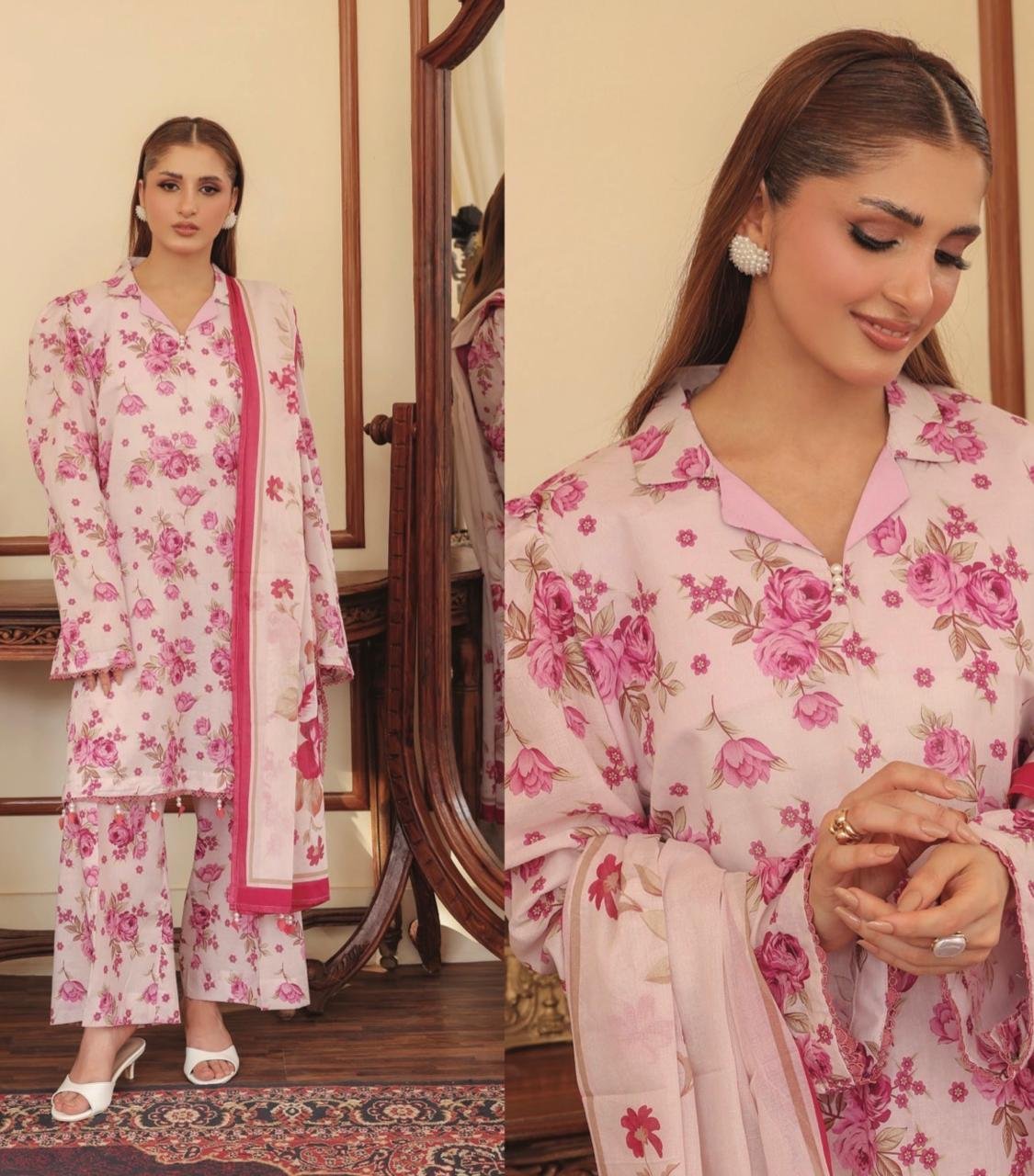 Mint Green & Daisy Floral 3-Piece Lawn Suit