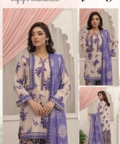 Mustard & Sapphire Blue Tropical Floral Lawn Suit