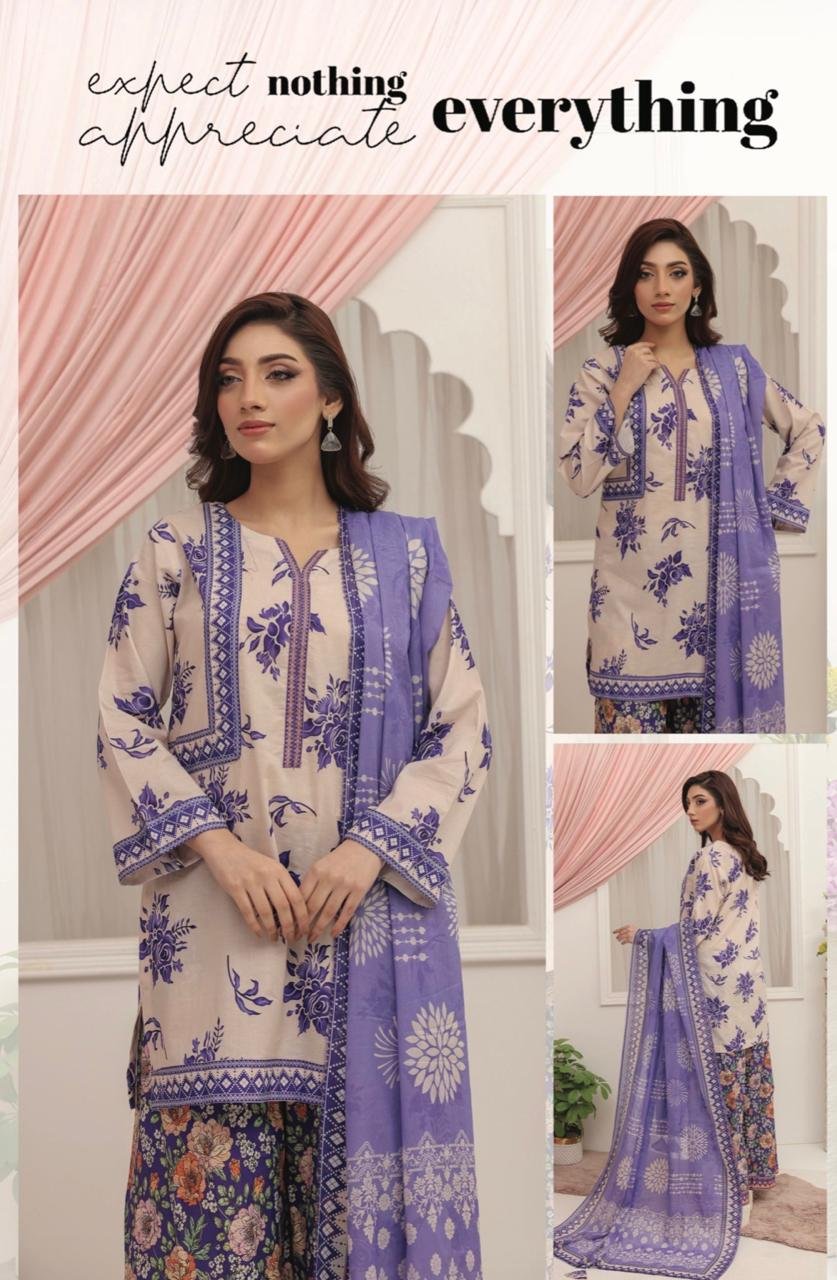 Mustard & Sapphire Blue Tropical Floral Lawn Suit