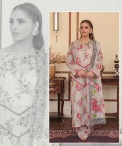 Off-White & Peach Floral 3-Piece Sleeveless Lawn Suit