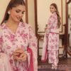 Pastel Pink & Magenta Rose Collared 3-Piece Lawn Suit