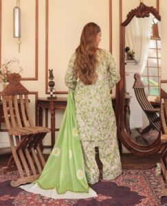 Pistachio Green & Daisy Floral Printed 3-Piece Lawn Suit
