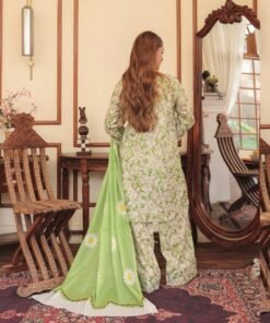 Pistachio Green & Daisy Floral Printed 3-Piece Lawn Suit