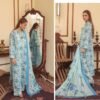 Powder Blue & Royal Floral Printed 3-Piece Lawn Suit with Pearl Trims
