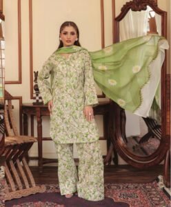 Royal Blue & Off-White V-Neck Botanical Kurta Suit