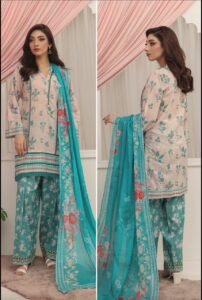 Royal Purple & Magenta Floral 3-Piece Lawn Suit