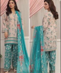 Royal Purple & Magenta Floral 3-Piece Lawn Suit