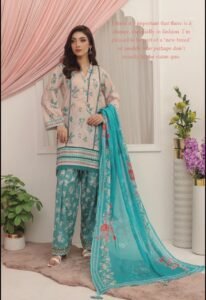 Sassy Yellow & Sapphire Abstract Floral 3-Piece Lawn Suit