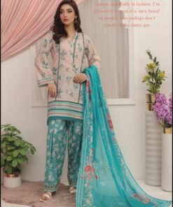 Sassy Yellow & Sapphire Abstract Floral 3-Piece Lawn Suit