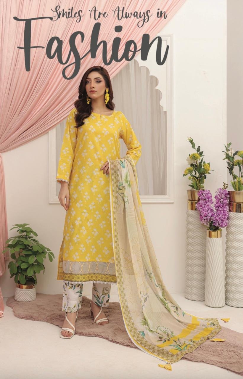 Sky Blue & Sapphire Floral Printed 3-Piece Lawn Suit