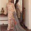 Soft Gray Floral Garden 3-Piece Suit with Border Tassels