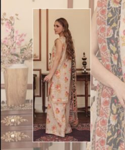 Soft Ivory & Gray Floral Print 3-Piece Lawn Suit