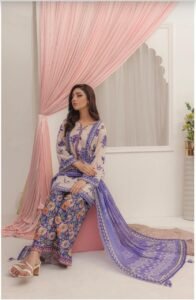Soft Powder Pink & Teal Printed 3-Piece Lawn Suit