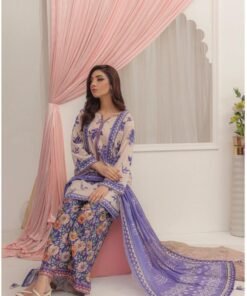 Soft Powder Pink & Teal Printed 3-Piece Lawn Suit