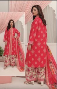 Vibrant Hot Pink Motif Printed 3-Piece Lawn Suit