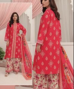 Vibrant Hot Pink Motif Printed 3-Piece Lawn Suit