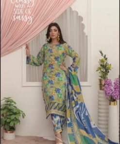 Vibrant Hot Pink & White Motif Printed 3-Piece Lawn Suit