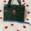 Dark Green Crocodile Textured Soft Leather Shoulder Bag