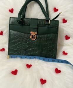 Dark Green Crocodile Textured Soft Leather Shoulder Bag