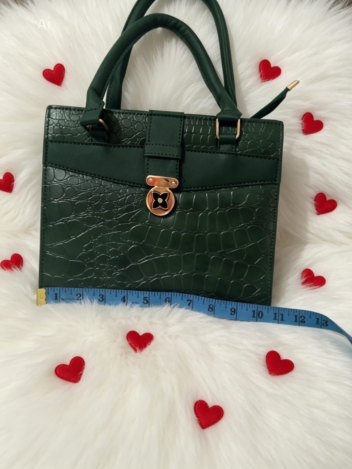 Dark Green Crocodile Textured Soft Leather Shoulder Bag