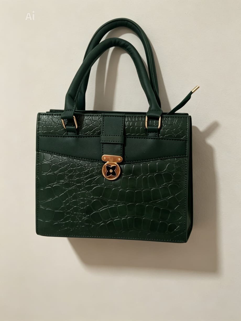 Dark Green Crocodile Textured Soft Leather Shoulder Bag - Image 3