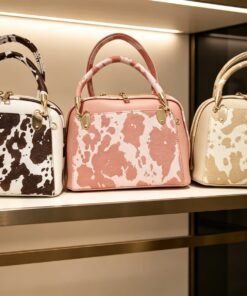 High Quality Cow Print Leather Shoulder Bag - Dusty Pink & White