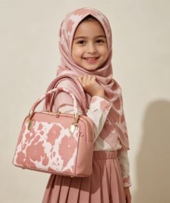 High Quality Cow Print Leather Shoulder Bag - Dusty Pink & White